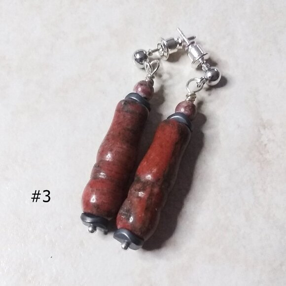 Red Jasper & Hematite - Elegant Dangle Earrings - Healing Stones - Post Earrings - Picture 1 of 6